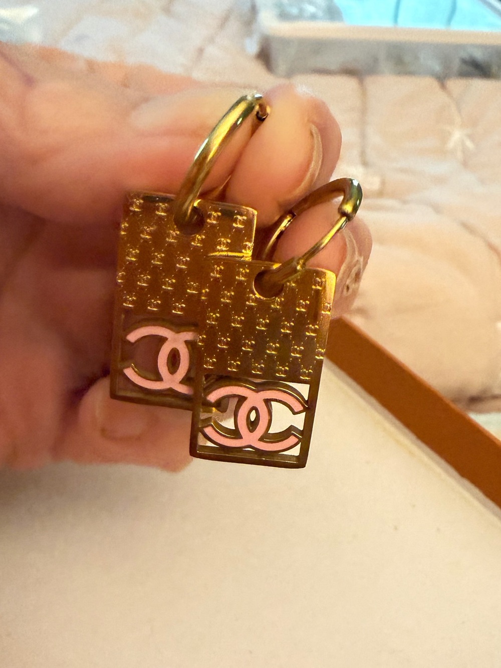 Gold and Pink Drop Hoop Earrings- fashion jewelry